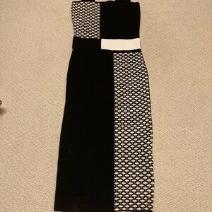 Vintage Black and White Colorblock Midi Dress